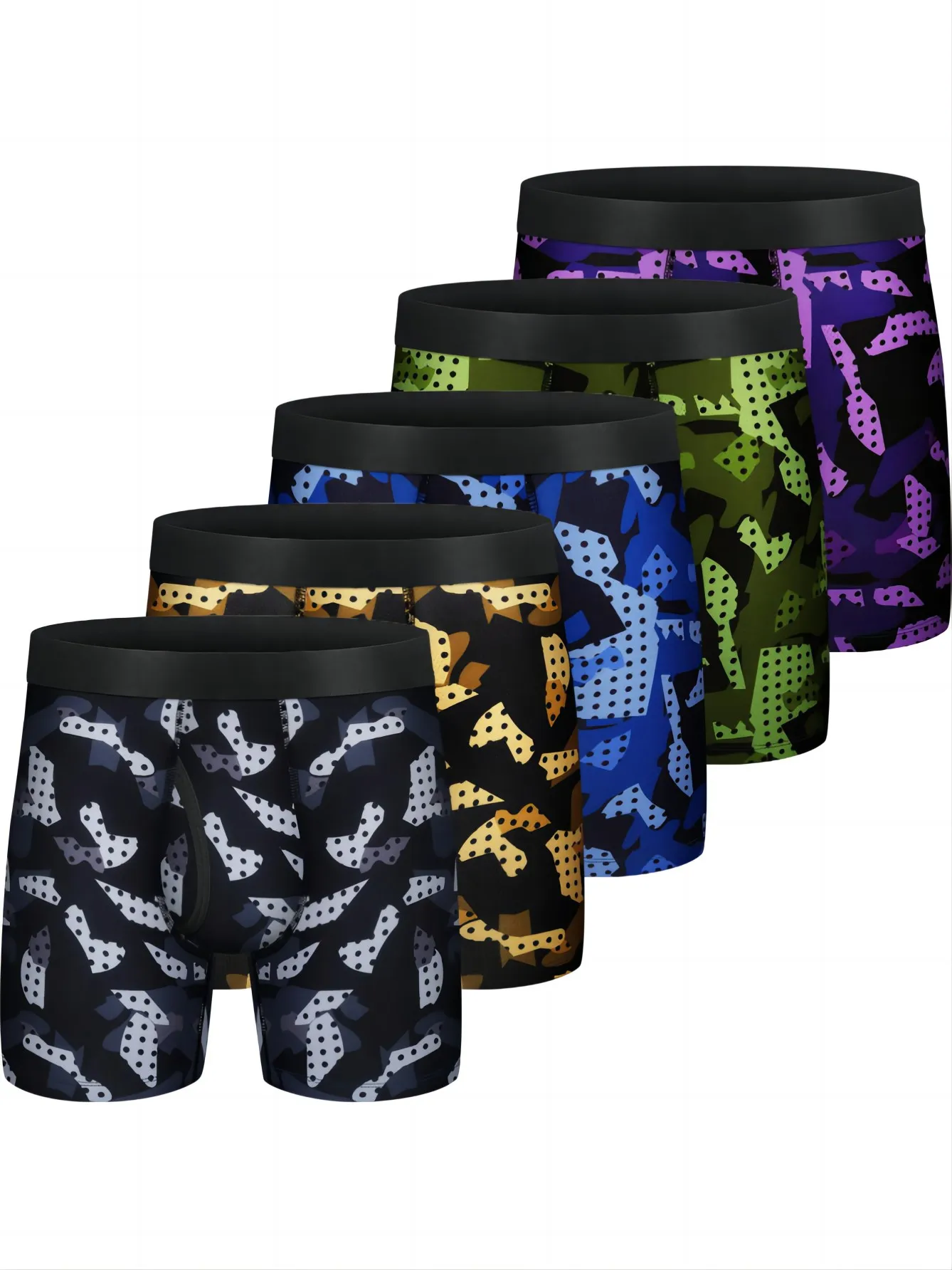 5Pcs Mens Boxer Briefs Mesh Knit Fast Dry Sport Polyester Boxer Briefs No Ride-up 6’’ Underwear with Fly for Men