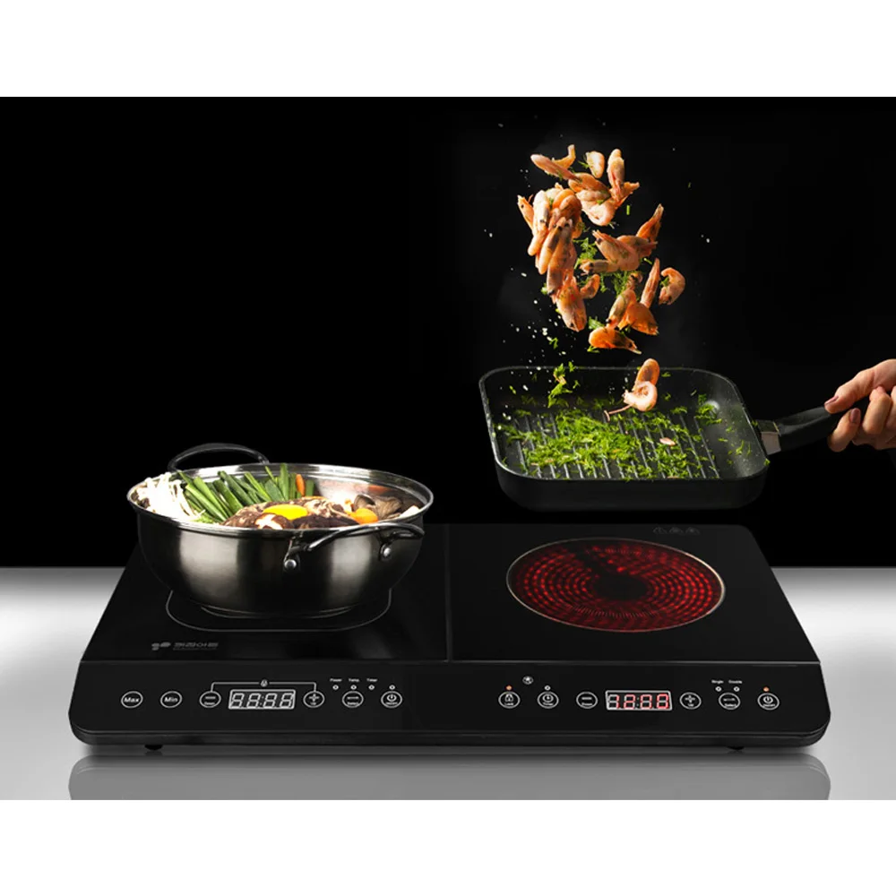 مجموعة كهربائية هجينة عالية الجودة تعمل بالحث مع قفل أمان ، مؤقت بفتحتين ، طلاء سيراميك ، سهلة التنظيف ، جميع الحاويات ،