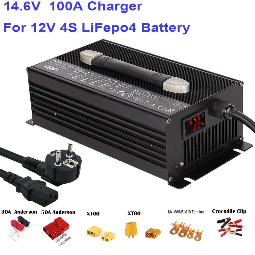 

Multiple protection 12V LifePo4 Battery charger 14.6V 100A CHARGER LED display 12 volt charger for 12.8V 4S lifepo4 battery pack