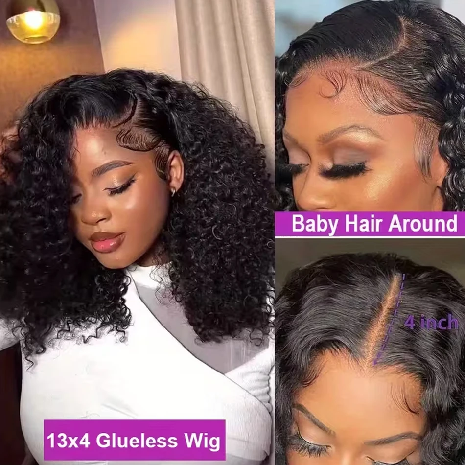 Curly Bob Wig 13x4 Lace Front Wigs Pre Plucked 250% Density Mongolian Glueless HD Kinky Curly Bob Lace Frontal Wigs Wet and Wavy image 2
