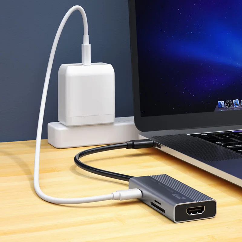 DM نوع C إلى USB3.0 * 3 + HDMI + PD + 1000mbps إيثرنت متعددة الوظائف محور CHB059