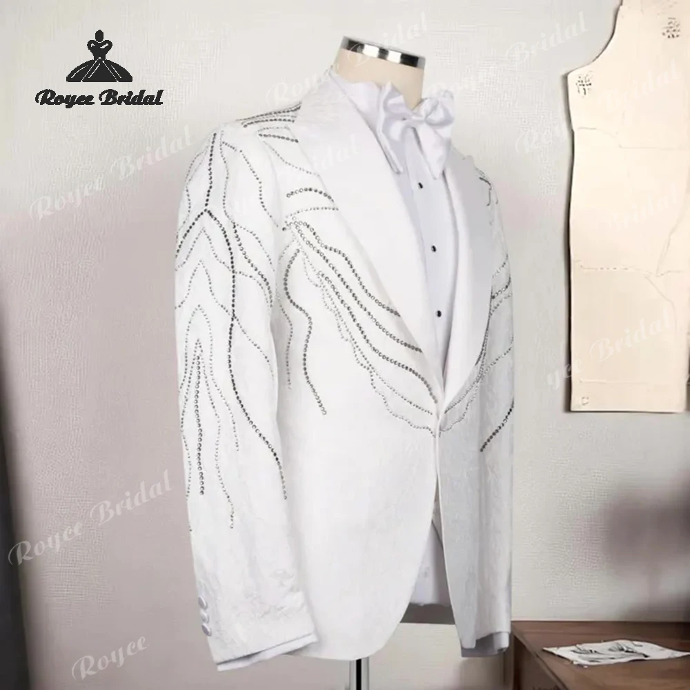 Three Piece Single Breasted Wedding Men's Wedding Suit 2026 Rhinestone Embellished Prom Evening Suits costume homme mariage