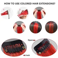 3pcs/set Stripe Printed Hair Colorful Long Straight Hair Pieces Synthetic Clip-in Hair Extensions for Daily Use Party Halloween 5