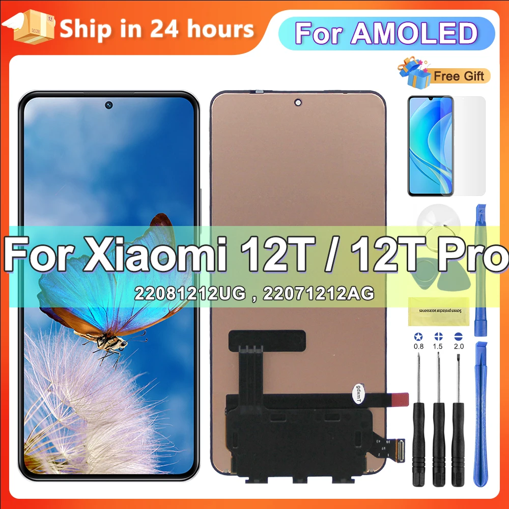 AMOLED For Xiaomi 12T LCD 22071212AG Display Touch Screen Digitizer Assembly for Xiaomi mi 12t Pro 22081212UG LCD with Frame