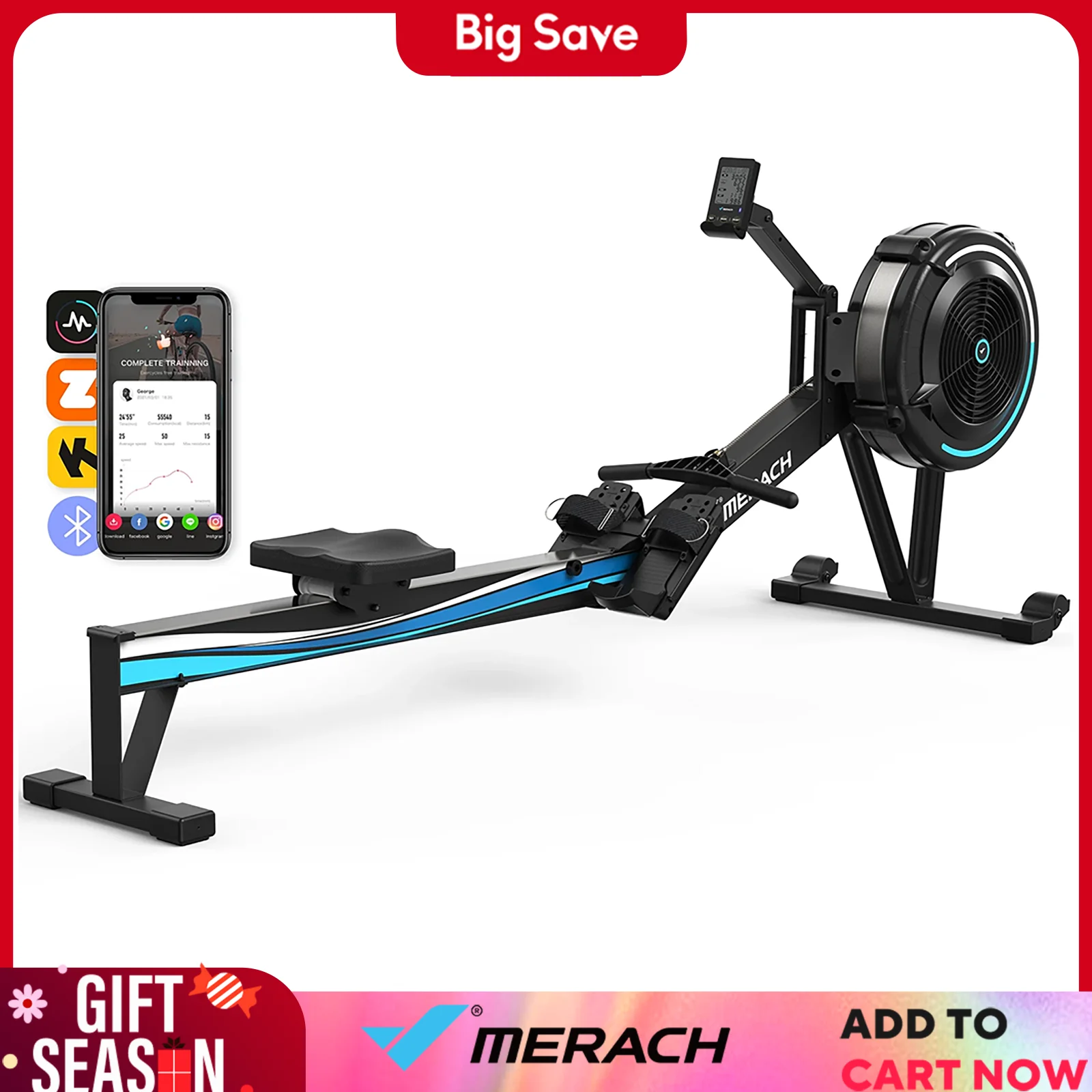 MERACH Rowing Machines for Home Adjustable Air Resistance Professional Rowing Machine Ergonomic Comfort Seat Performance Monitor