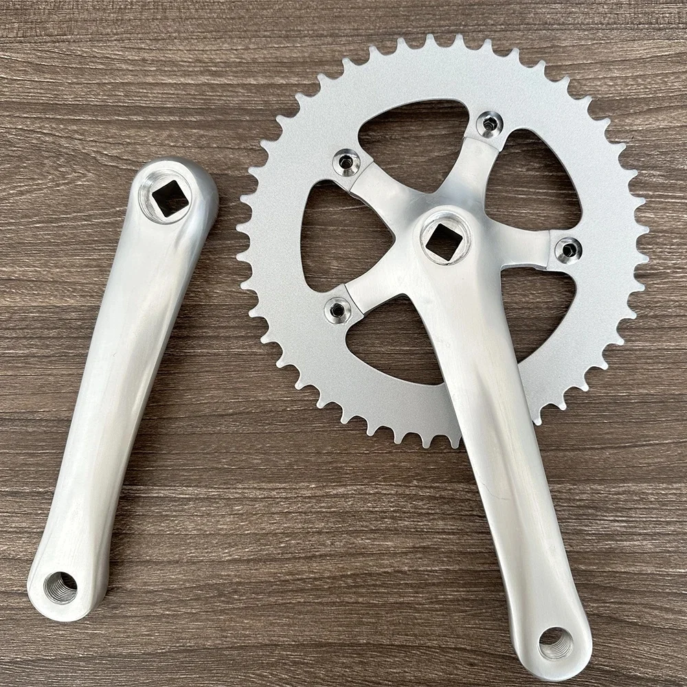 AliExpress Single Speed Vintage Bike Crankset Fixed Gear Silver Road Bicycle Chainwheel Sprocket Wheel 170mm Crank 44T 6061 Aluminum Alloy