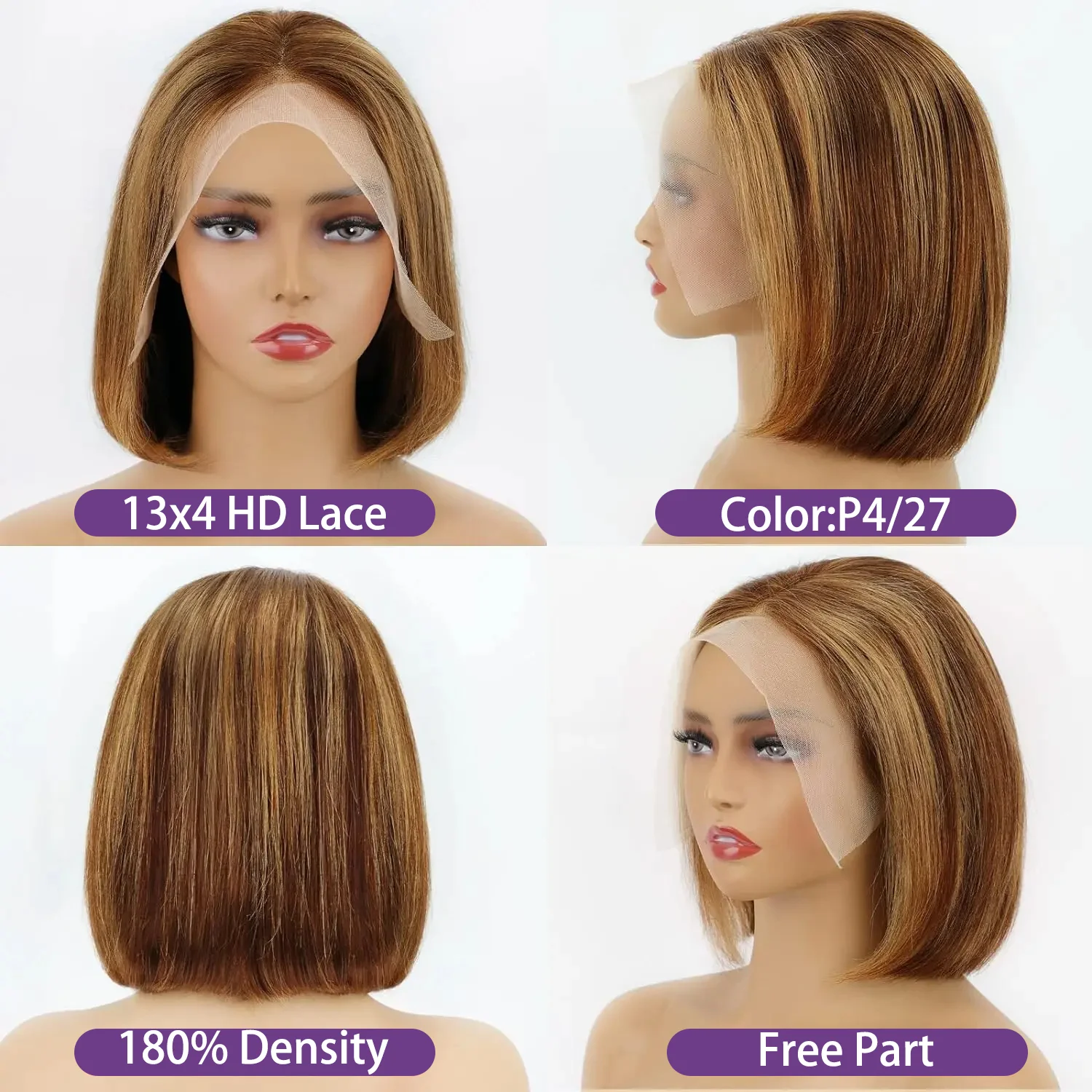 Highlight 4/27 Brasilianisches Remy Haar Kurze Bob Ombre Echthaar Perücken Honig Blonde Perücke Gerade Bob Perücke 13x4 Spitze Front Perücken Bob