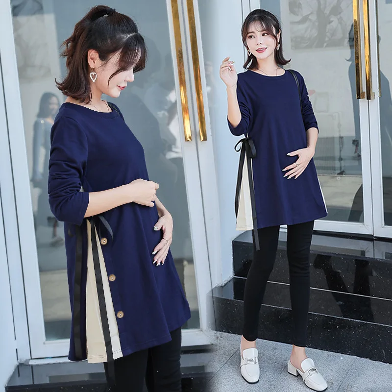 Maternity Clothes Premama Long Sleeve Blouse Shirt Dress Spring Fall Loose Pregnant Women O-Neck Sweater Postpartum Pullover Top