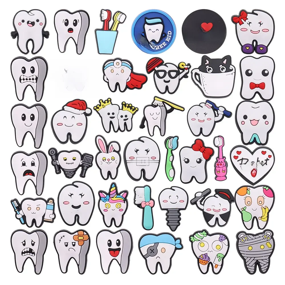 Breloques pour chaussures en PVC, brosse à dents, amour, dentiste, cavité gratuite, sabot à boucle pour enfant, bracelets adaptés, chaussures de jardin, décoration de boutons, 1 à 40 pièces