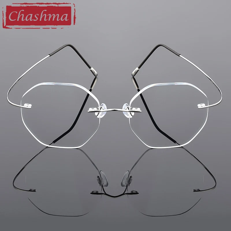 Chashma Pure Titanium Women Eyeglasses Top Quality Rimless Ready Prescription Glasses Lightweight Frame Men Spectacles Eyewear