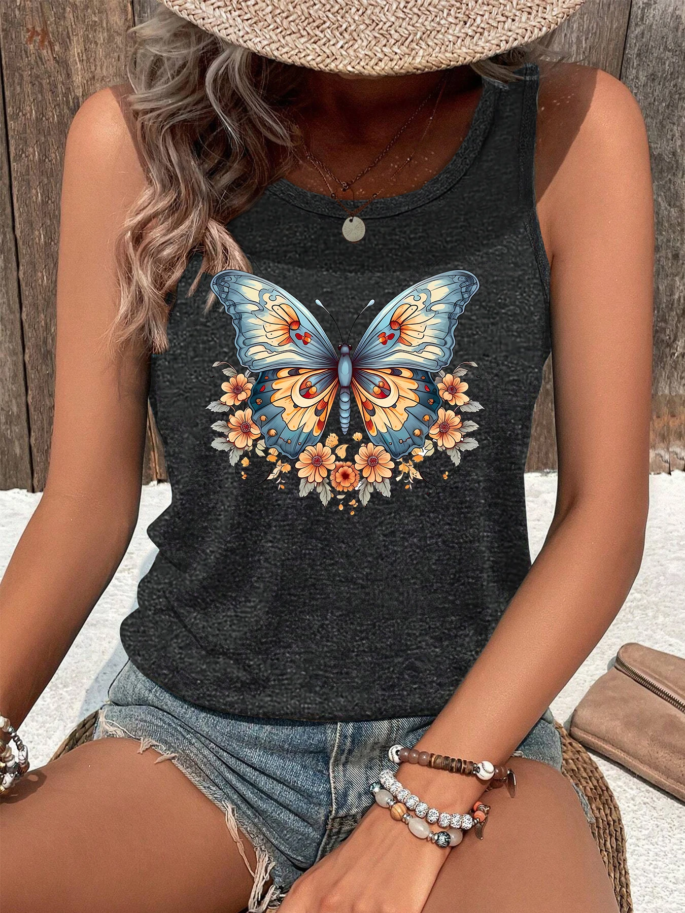 Colorful Butterflies Women's O-Neck Tank Top Print  Girls Hip-hop Y2K Tank Tops Mujer Casual Fashion Shirt Top Drop ship S-239