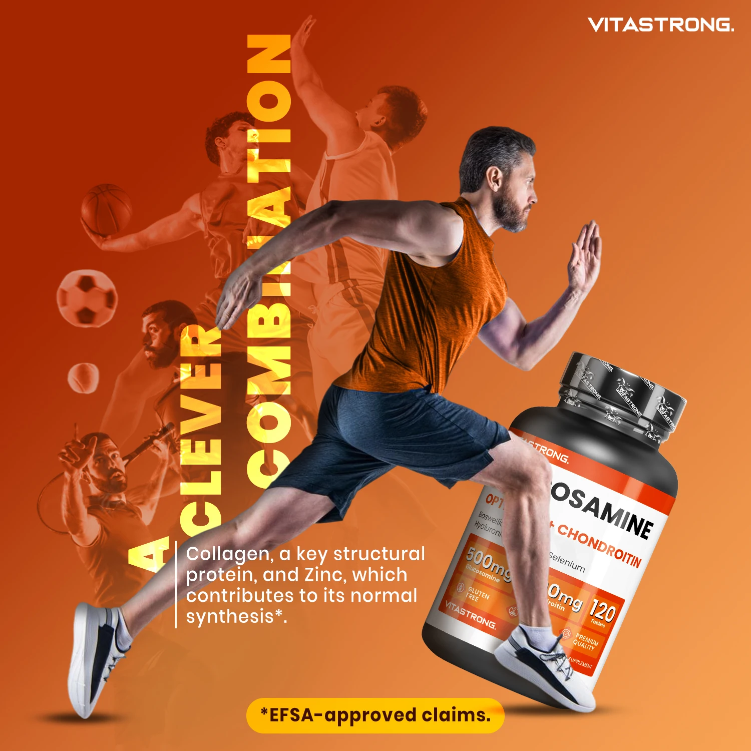 Vitastrong Glucosamine Chondroitin مع MSM، الكولاجين وحمض الهيالورونيك، الزنك، السيلينيوم، المنغنيز، Boswellia، مكمل MSM المركب الجلوكوزامين، العظام، المفاصل، الغضروف، جودة ممتازة