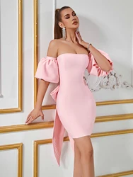 Adyce Off Shoulder Big Bow White Bandage Dress For Women Sexy Short Sleeve Mini Birthday Club Celebrity Party Lady Outfits Dress