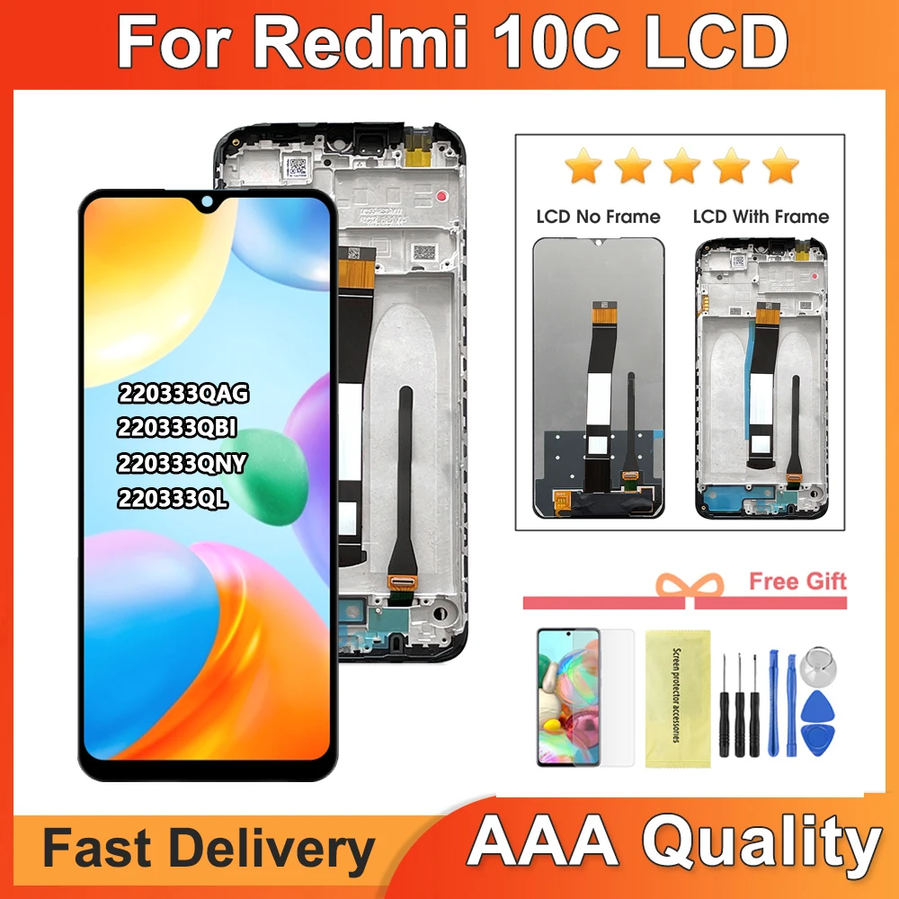 

6,71 ''Оригинальный ЖК-дисплей для Xiaomi Redmi 10C, сенсорный экран, дигитайзер в сборе 220333QAG, 220333QBI, запасные части для телефона