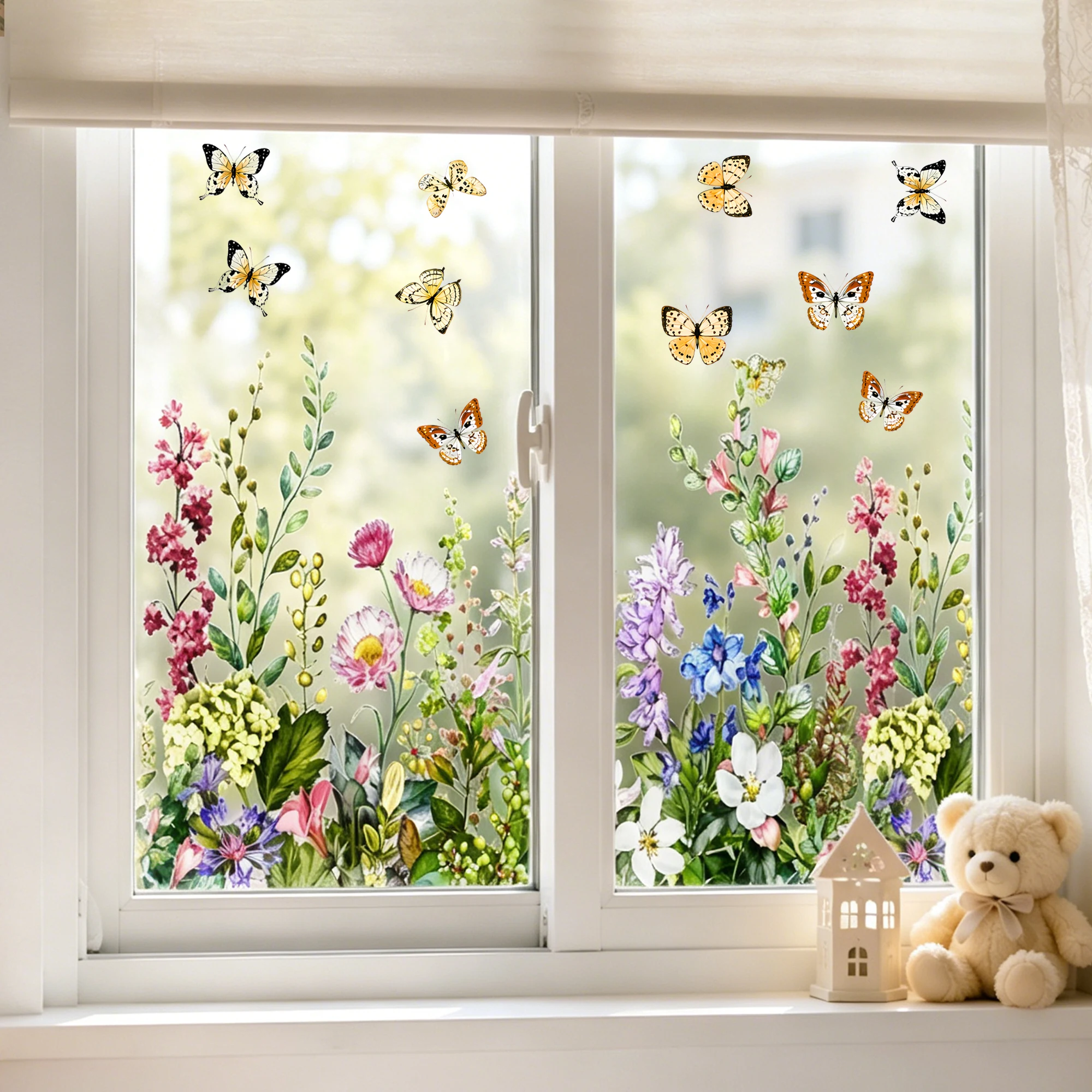 1 Stück 30x60cm Blumen-Fenster-Sichtschutzfolie Glastür Schlafzimmer Badezimmer Abnehmbare Statische Haftfolie Wildblumen Schmetterling Fensterdekoration – Detail 1