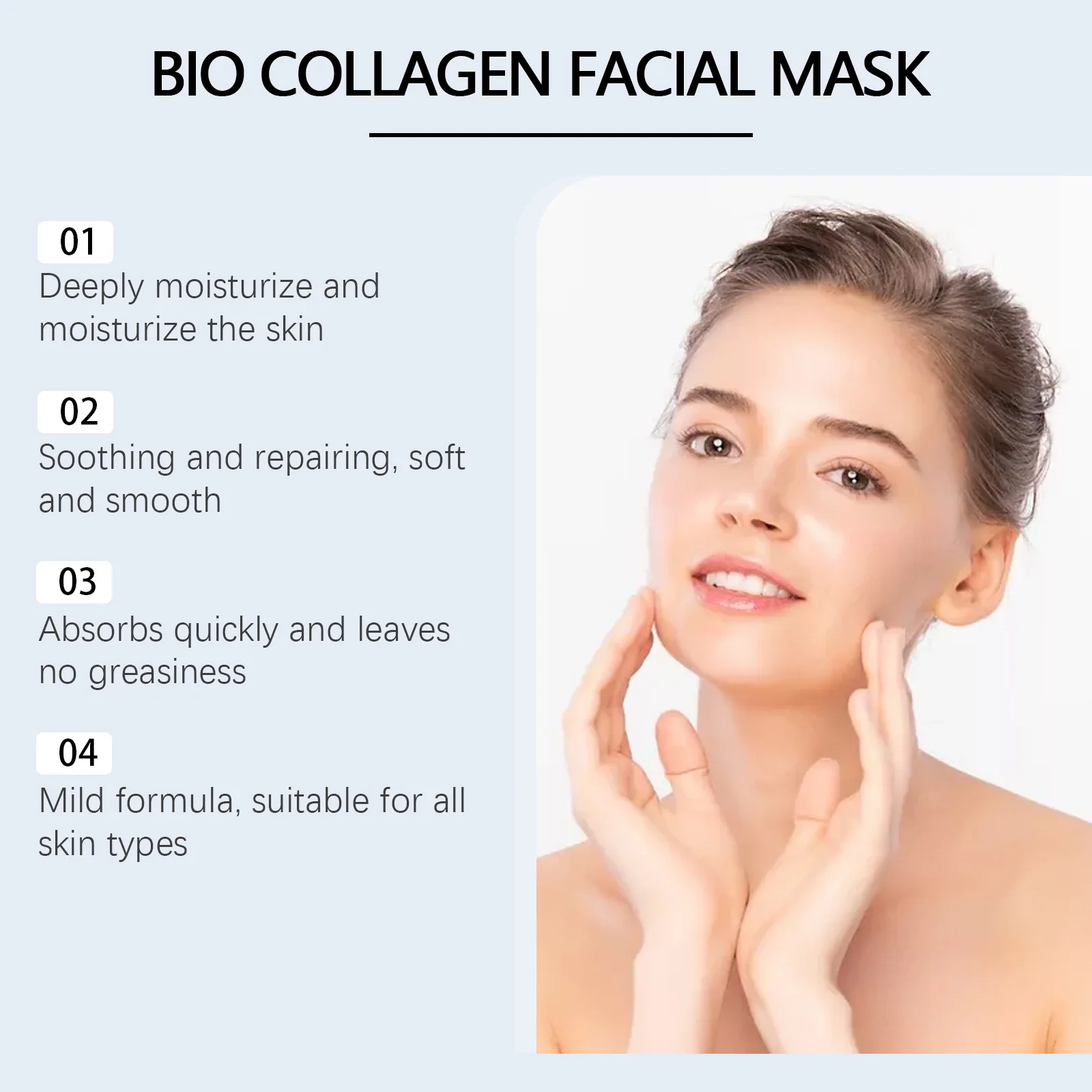 Jaysuing 4pcs Bio Collagen Hydrating Facial Mask Gentle Care Skin Wrinkle Remover Shrink Pores Moisturizing Refreshing Face Mask