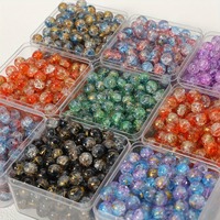 100Pcs Cracked Lighting Glass Beads, Round Handmade Cracked Beads Bulk Spacer Beads Assortment for DIY Jewelry Making Crafts