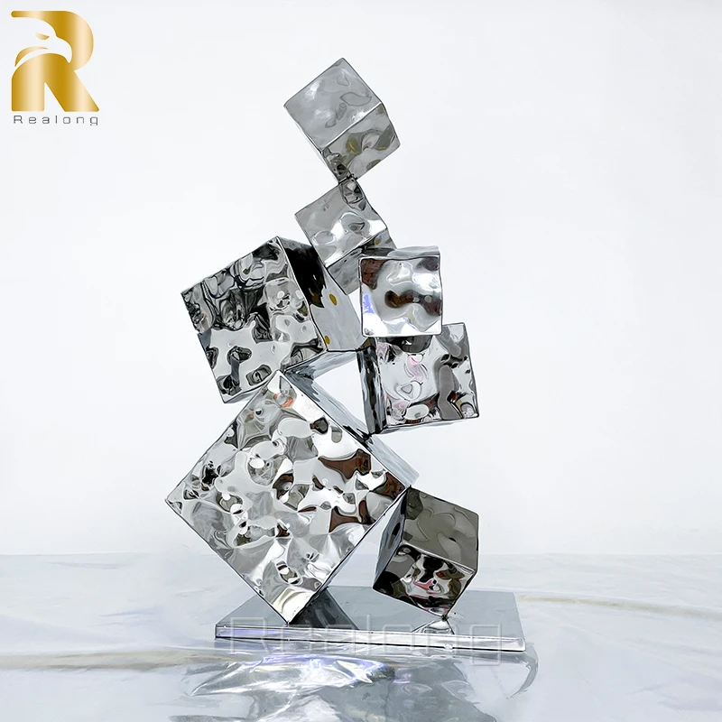 Modern Art Metal Sculpture Stainless Steel Statue 59cm Silver Abstract Design Crafts For Home Hotel Decoration Ornaments