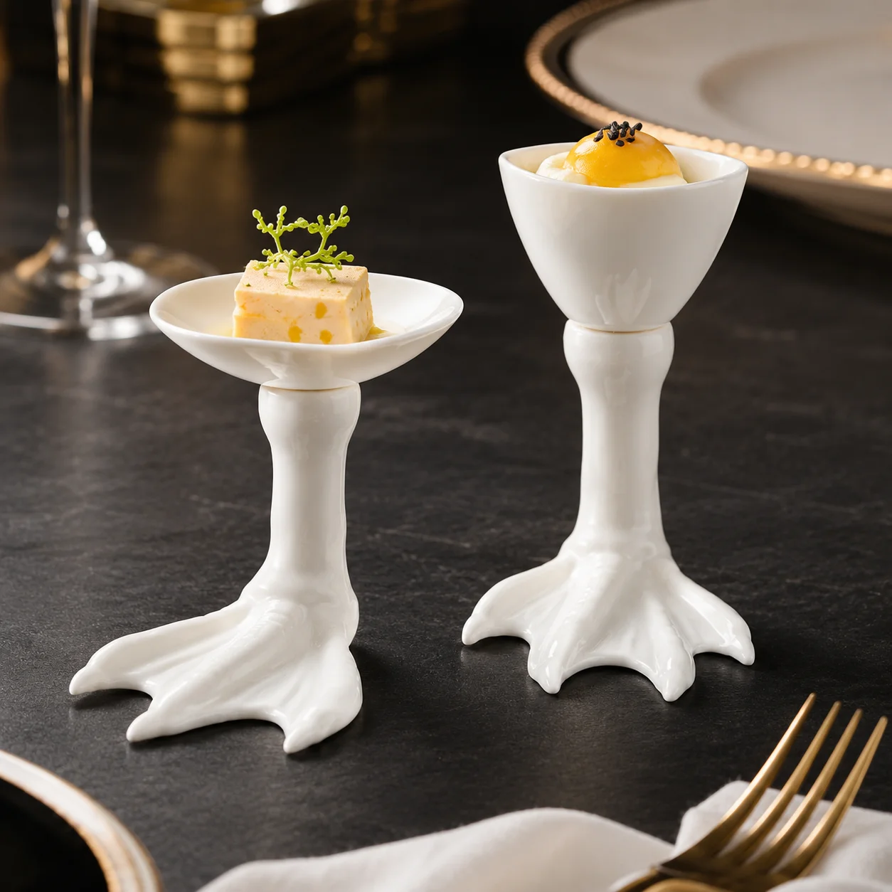 Creative Ceramic Goose Foot Dessert Plate High Foot Serving Bowl White Porcelain Appetizer Dish Luxury Tableware Restaurant