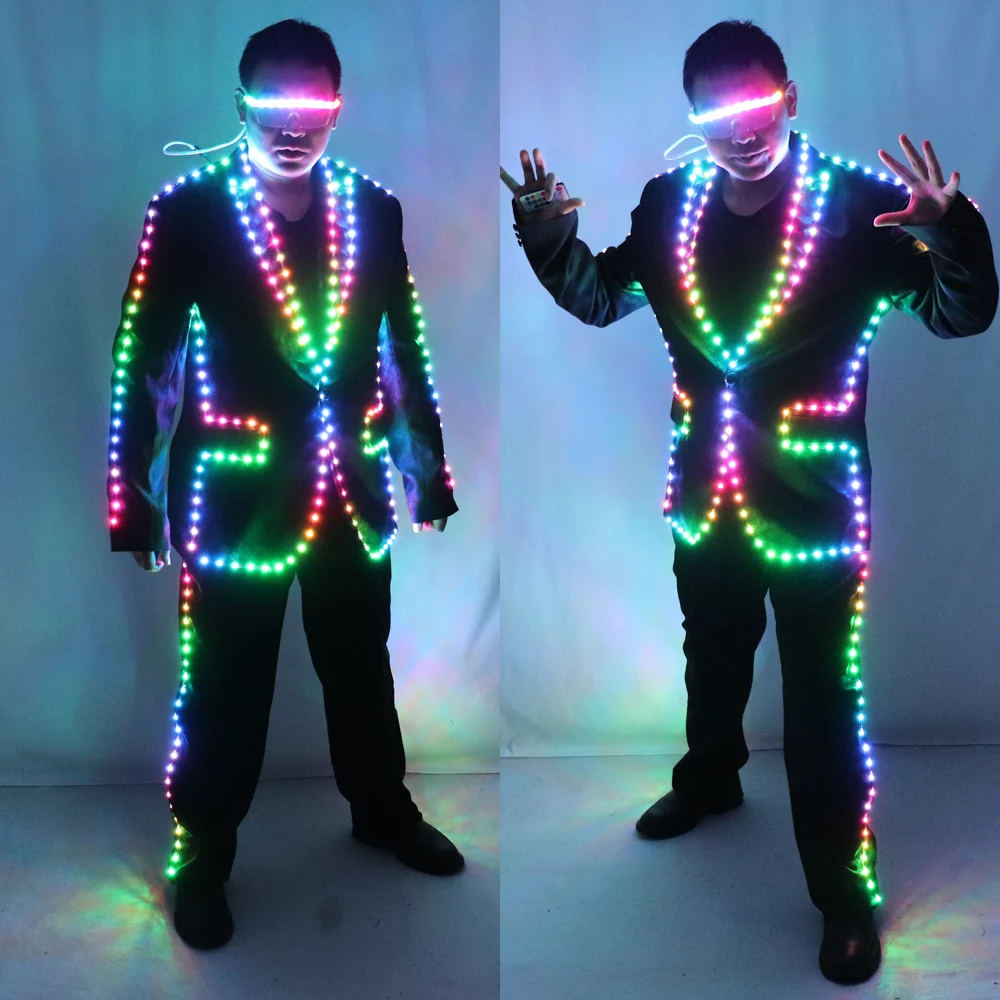 Full Color Pixel LED Lights Jacket Coat Stage Dance Costume RGB Light Up Stage Tron Suit for Men Women Nightclub Party Outfits view 6