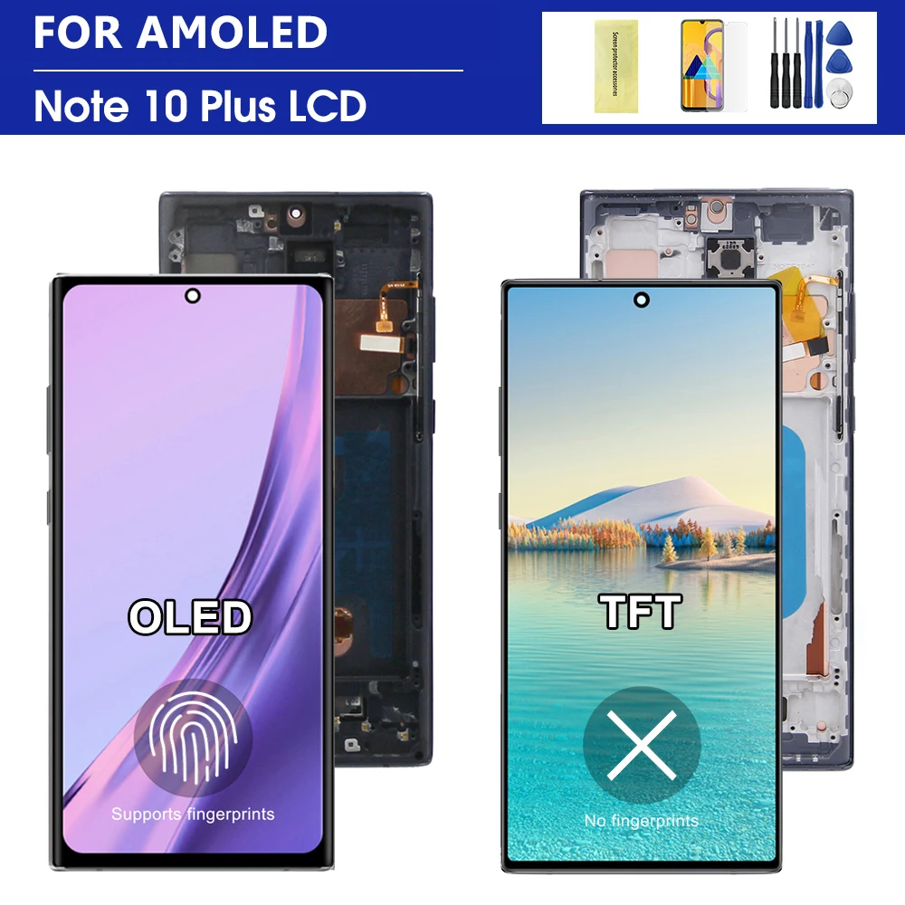 AMOLED / TFT Note 10 Plus Screen Assembly for Samsung Note10+ N975F Lcd Display Touch Screen with Frame Support S Pen