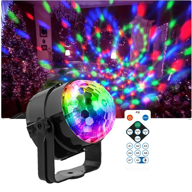 Disco Ball DJ Light RGB Rotating Stage Strobe Light Party Voice Control Christmas Festival Carnival Decoration Light