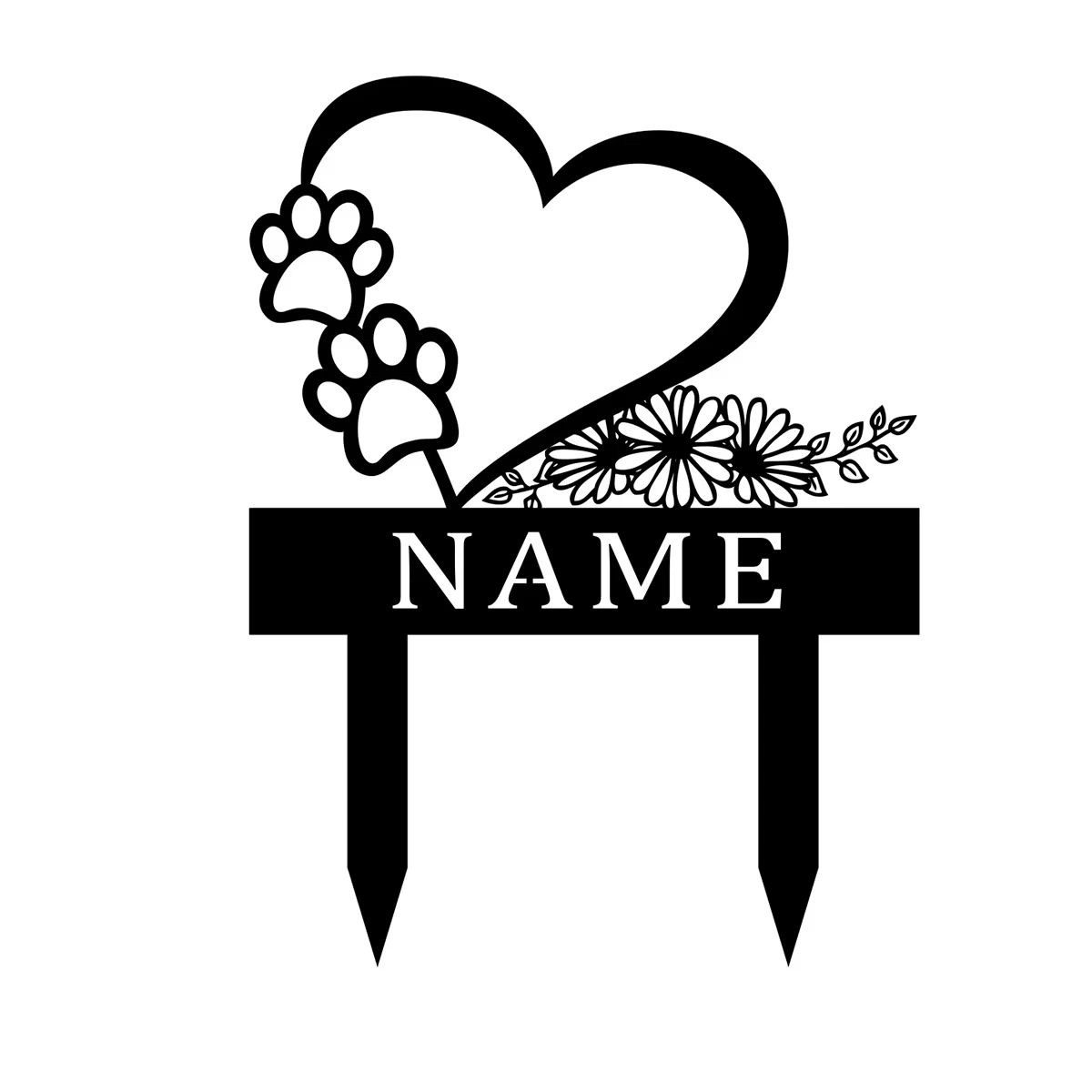 Custom Personalized Heart with Dog Paws Memorial, Metal Dog Pet Memorial Marker, Metal Dog Garden Stake Sign, Custom Dog Name image 3