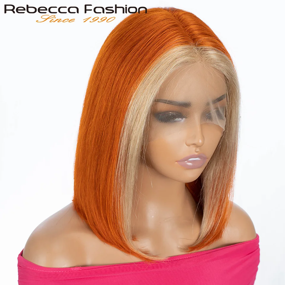 

Blonde Ginger Orange Bob T Part Lace Wigs Straight Human Hair Wigs Pre Plucked Peruvian Straight Transparent Lace Front Wigs