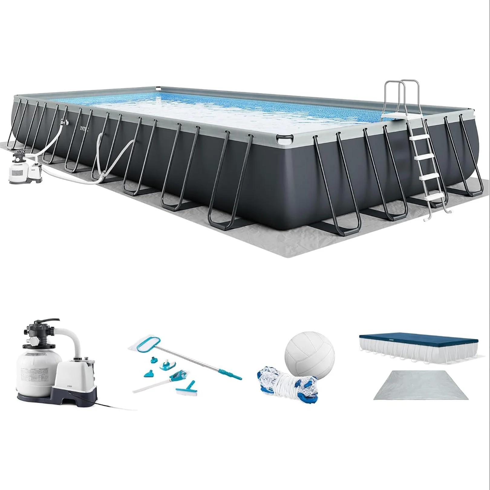 ULTRA XTR 32FT X 16FT X 52!N R0UND AB0VE GR0UND SW!MM!NG P00L SET W!TH PUMP RECTANGULAR OUTD00R PO0L