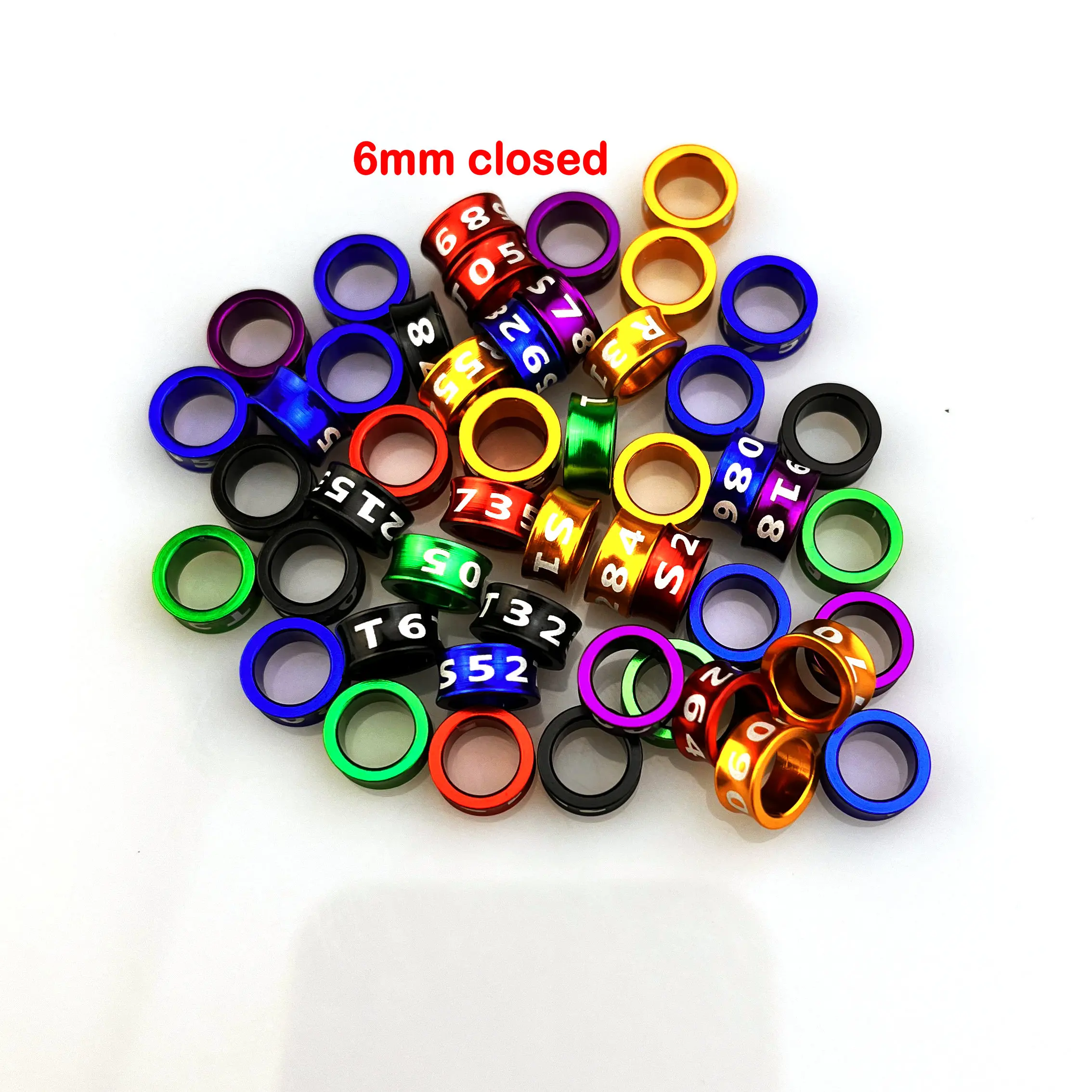 Closed Aluminum Bird Leg Bands, Non-Custom, Random-Character, Color Mixture, 6mm, 25Pcs Lot