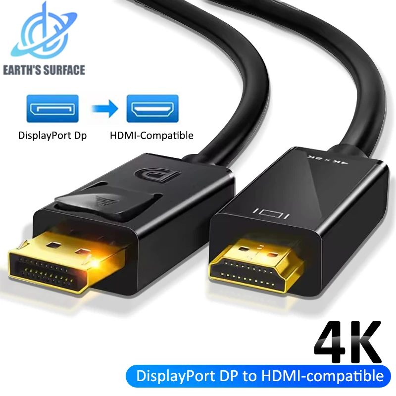 4K DisplayPort to HDMI-compatible Adapter Cable Dispaly Port DP to HDMI-compatible Converter Cable for PC TV Monitor Projector