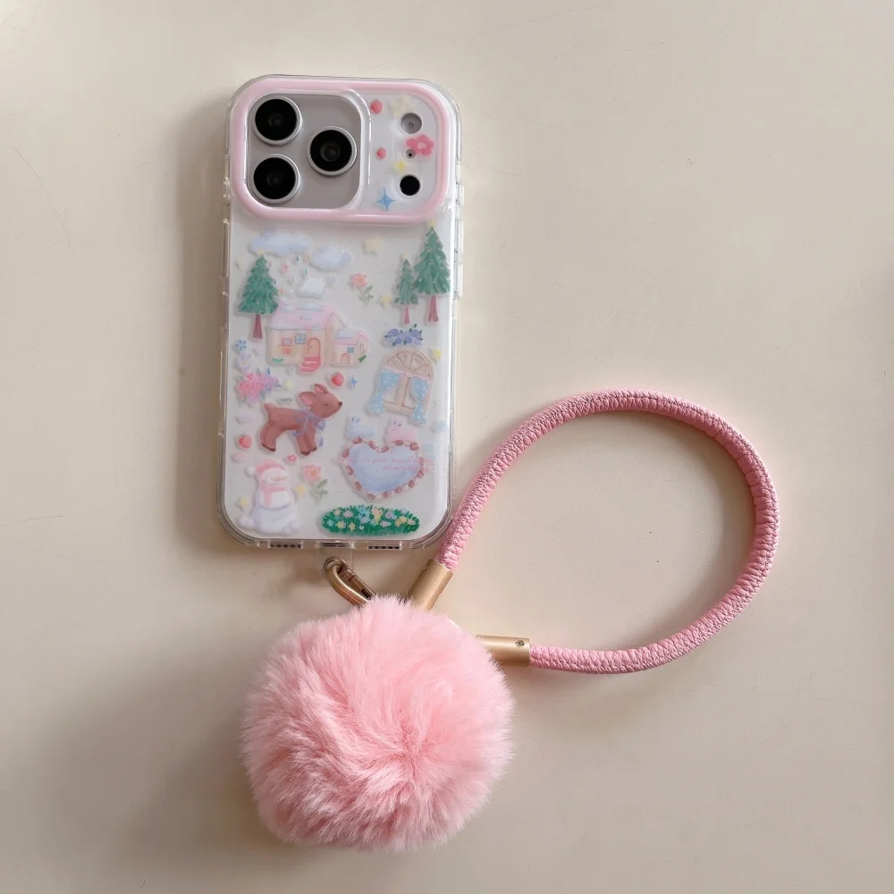 

Cute fashion illustration deer phone case for 14 15 16 17 ProMax 17 Pro cute childlike new shockproof protective popular cover