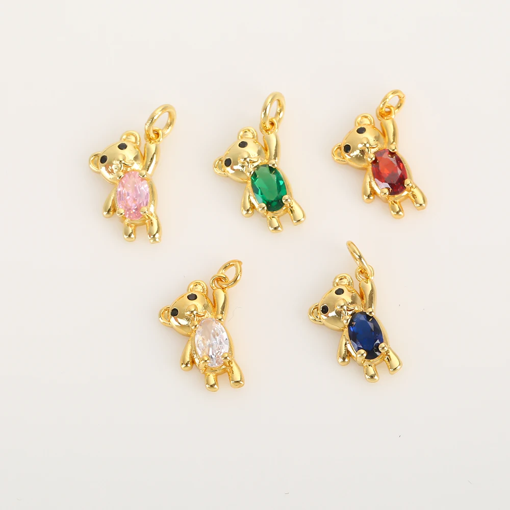 Factory Wholesale Cheap Jewelry Accessories 14K Gold Plated Inlaid Colorful Zircon Bear Pendant