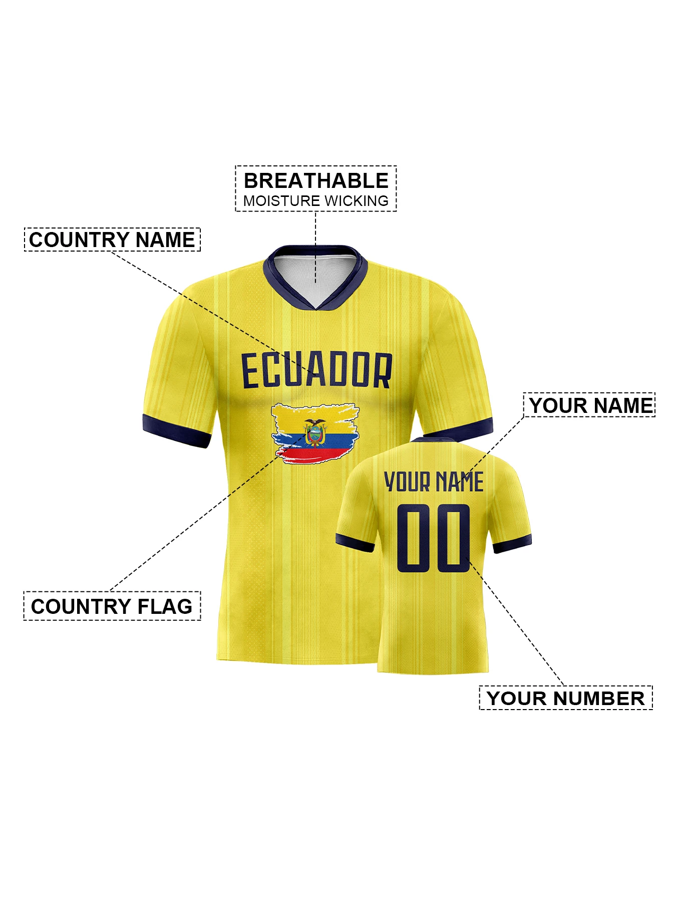 مخصص الإكوادور لكرة القدم جيرسي تخصيص قميص كرة القدم مع اسمك ورقم المنتخب الوطني لكرة القدم الفانيلة للنساء الرجال المشجعين #3