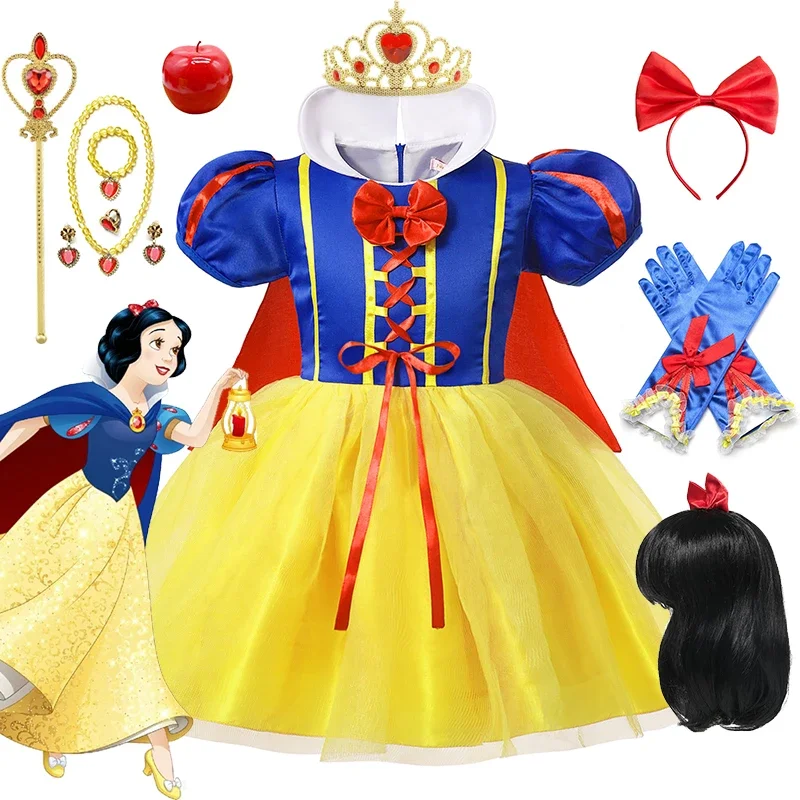 Disney Snow White Princess Dress for Kids, Girl Costume with Cape, Headwear for Halloween, Carnaval,