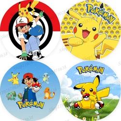 Party Round Background Pokemon Theme Backdrops Birthday Elastic Cover Decor Round Boys Yellow Pet Ball Pikachu Props Banner
