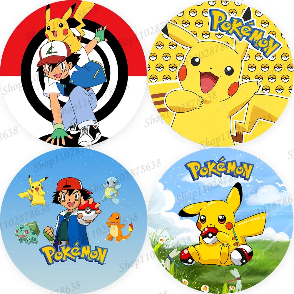 Party Round Background Pokemon Theme Backdrops Birthday Elastic Cover Decor Round Boys Yellow Pet Ball Pikachu Props  Banner