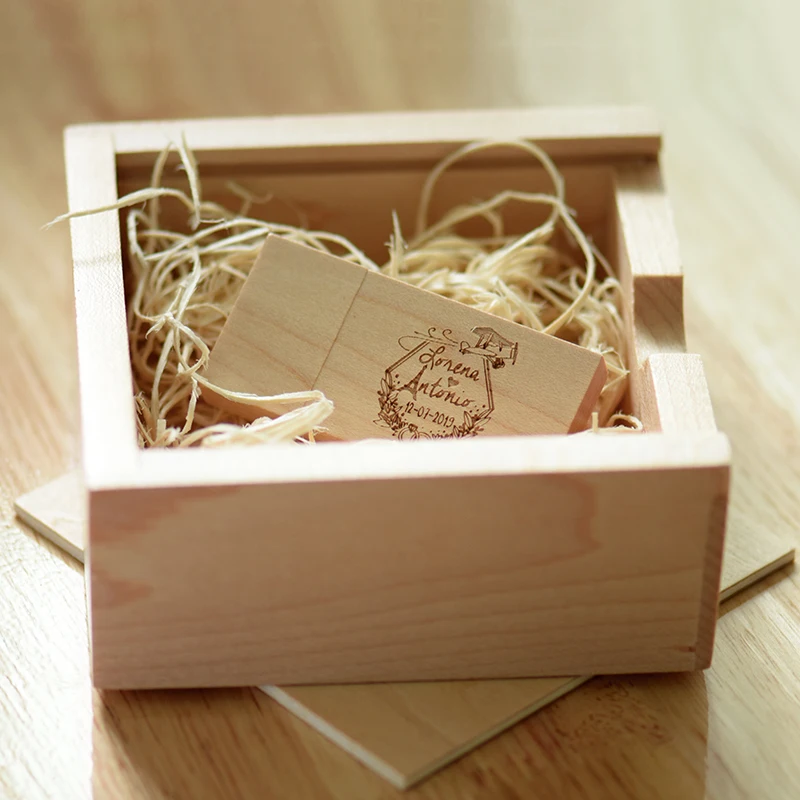 مستطيلة هدية الزفاف صندوق محرك فلاش USB 128 جيجابايت شعار مجاني التصوير القيقب القلم محركات 64 جيجابايت ذاكرة عصا 32 جيجابايت U القرص 16 جيجابايت