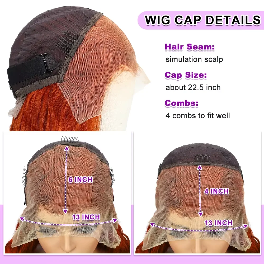 Swupod 13x4 13x6 220% Density Transparent HD Lace Front Wig for Women Deep Wave Remy Human Hair Ginger Orange 350# Loose Curly image 4