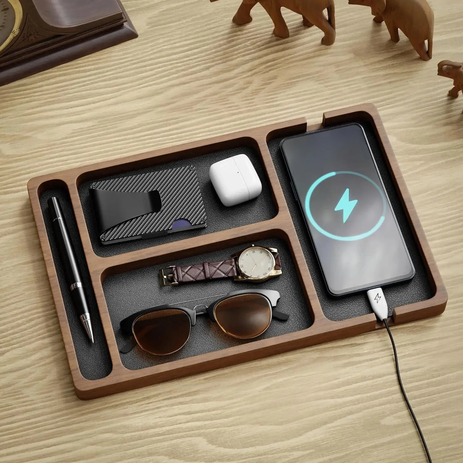 houten kantoor desktop opbergdoos massief houten scheidingswand opbergdoos mobiele telefoon hoofdtelefoon puin opbergdoos houten opbergvak - afbeelding 2