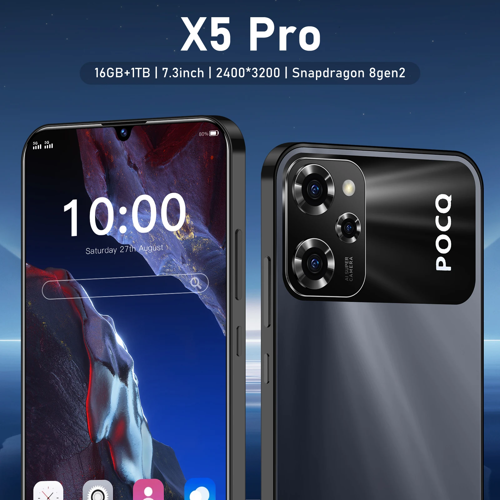 

2024 NEW Mobile Phone X5 Pro 7.3 HD Screen SmartPhone 16G+1T 5G Dual Sim Celulares Android Unlocked 108MP 6800mAh Cell Phone