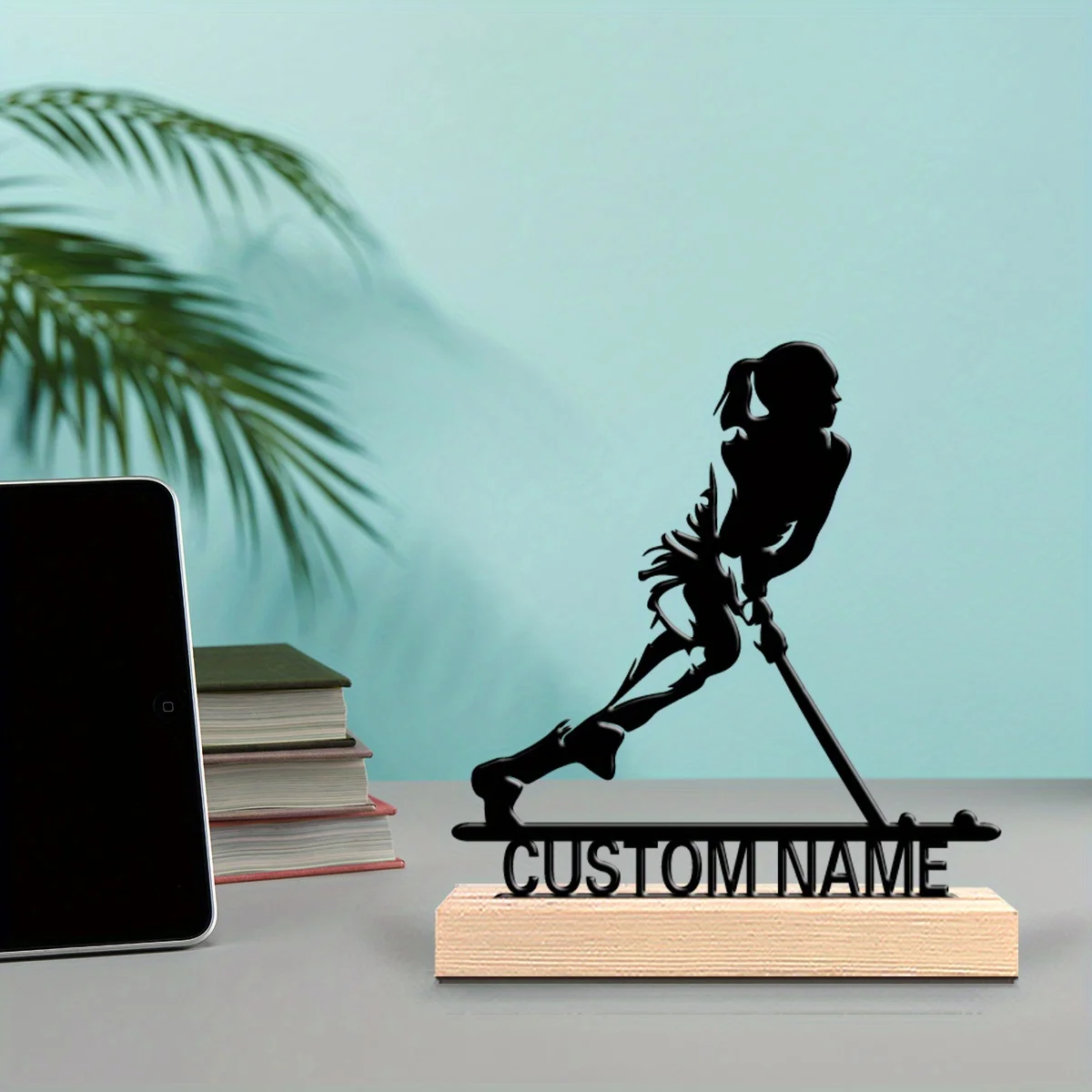 Personalized Ice Skating Sculpture - Custom Name/Text, Hockey & Figure Skating Figure with Sturdy Cast Iron Base & Wood-Like