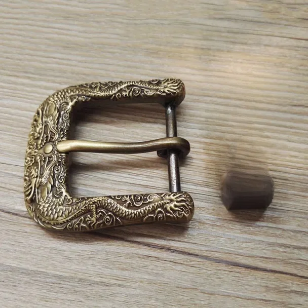 40mm postarzany Vintage Dragon miedź z litego mosiądzu klamra do paska ze sprzączką pętla do paska przycisk DIY skórzane akcesoria — zdjęcie 2