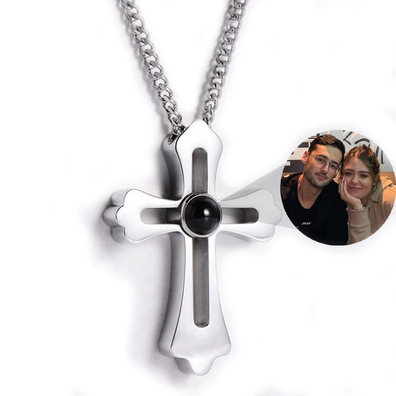 

Dascusto Personality Photo Cross Necklace Mens Commemorative Gifts For Dad Boyfriend Customized Birthday Anniversary Mens Gifts