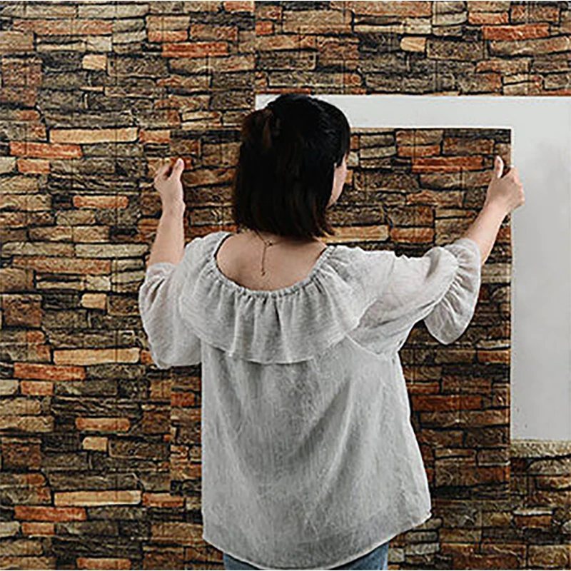 Panneau mural en mousse 3D de haute qualité, 12 pièces, 35x30cm, papier peint rétro en brique, panneau mural auto-adhésif pour plafond, décoration de fond de maison