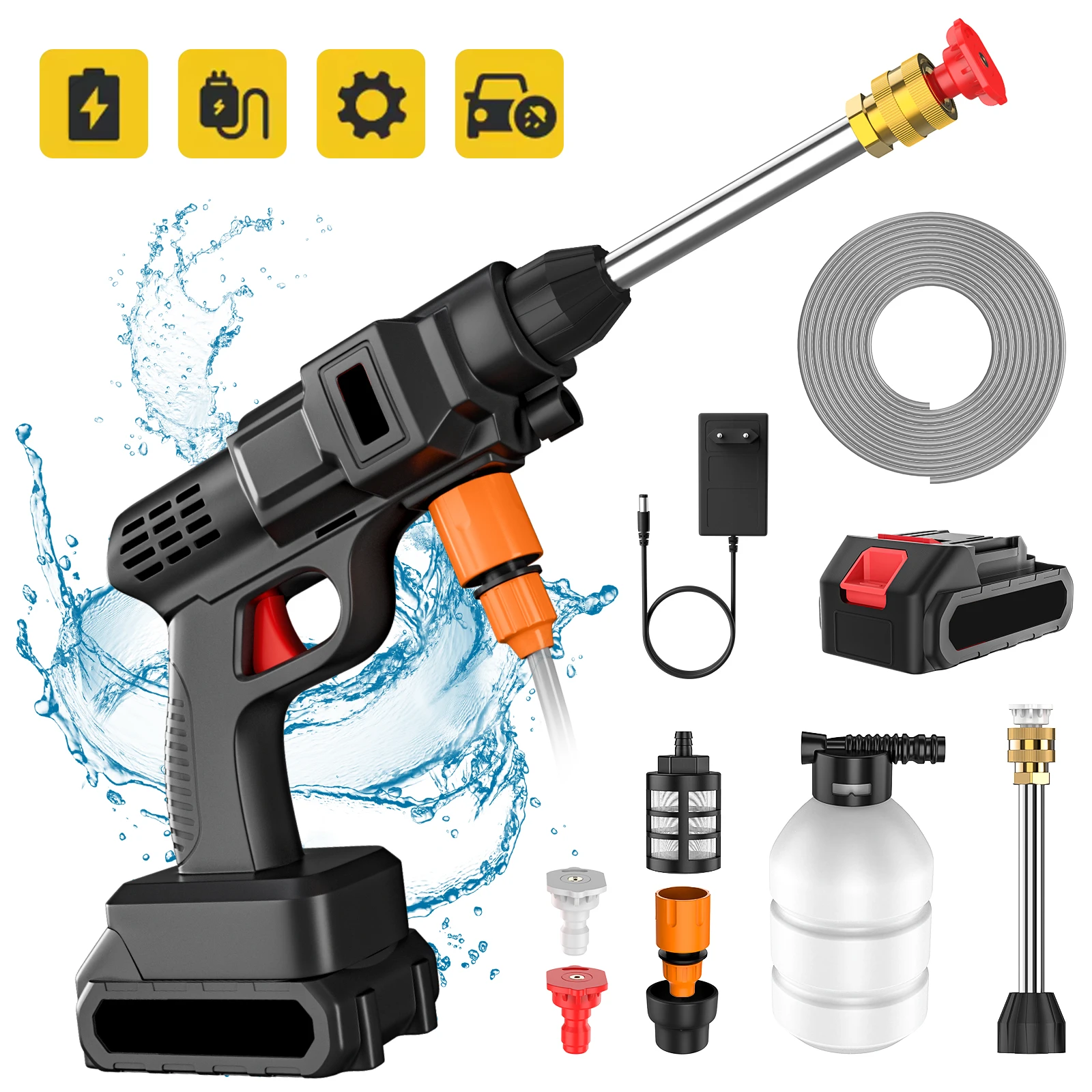 Pulitore ad alta pressione senza fili Lavatrice Pistola ad acqua spray 50Bar Macchina per la pulizia dell'acqua a pressione di lavaggio auto per Makita 21V Batteria regalo