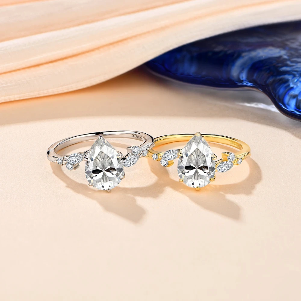 MINTYBOX S925 Moissanite Ring 2.0CT D Color Pear Shape 7*10mm VVS1 D Color Diamond Engagement Rings For Women Fine Jewelry Gift