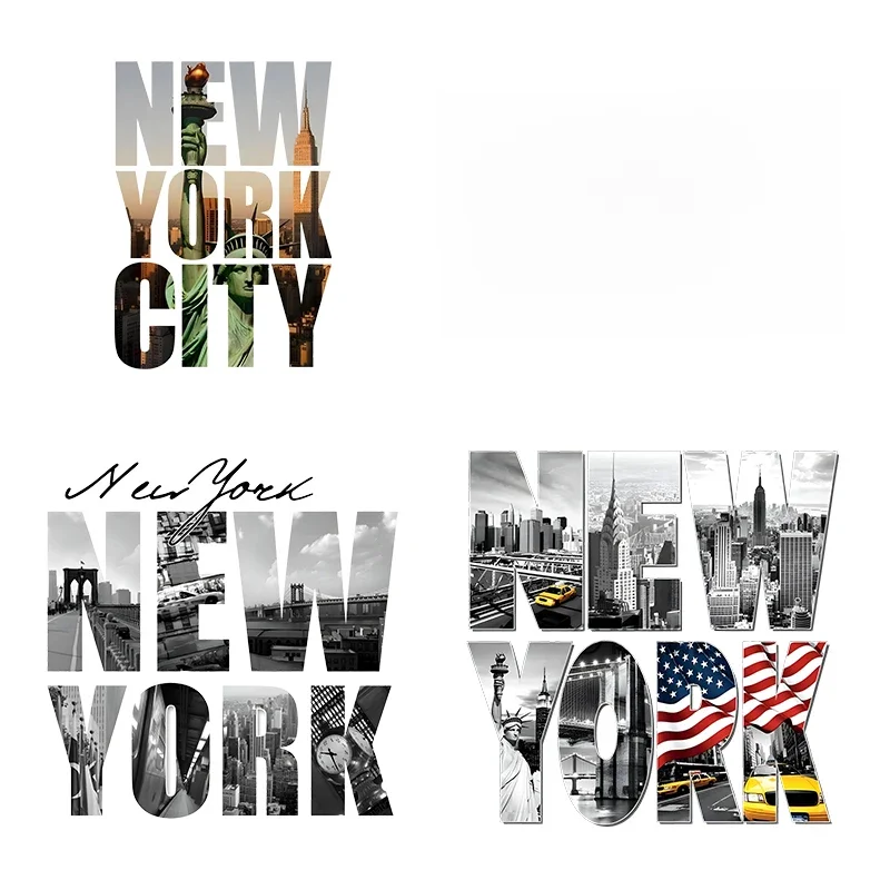New York lettre DTF transfert de chaleur vinyle vêtements fer sur autocollants bricolage hommes et femmes sweat à capuche T-shirts décorés de rayures