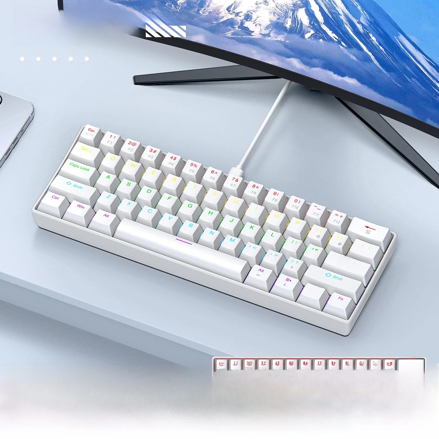 60% draagbaar bedraad mini mechanisch toetsenbord, APAYADO K61 mini-toetsenbord bedraad, 61 toetsen Phantom RGB, zwart, wit, rood/blauw schakelaar - afbeelding 2