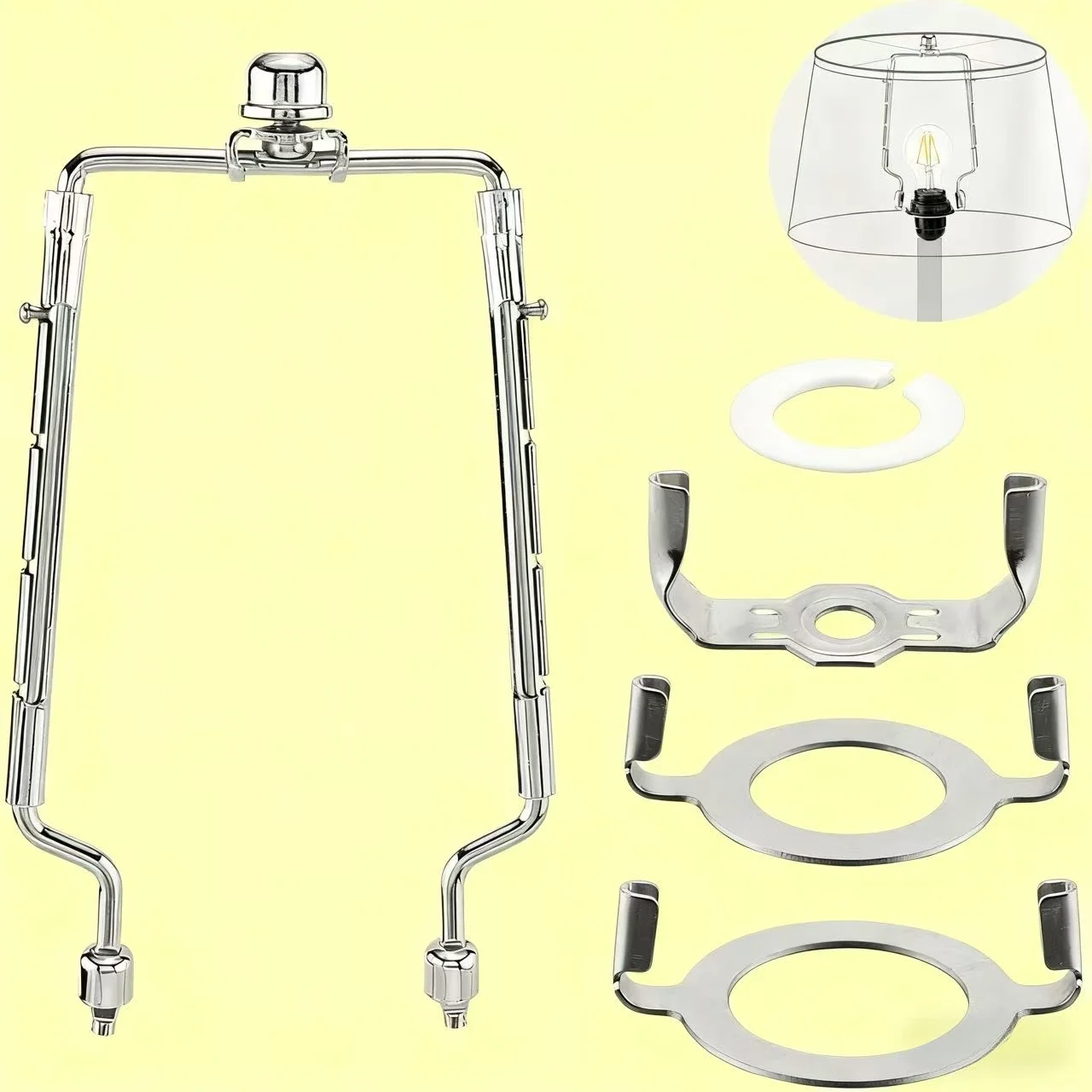 7/8/9/10 Inch Adjustable Lamp Harp Kit, Hardware Parts Included Harp Frame and Finials, Standard Saddle, Lamp Shade Holder